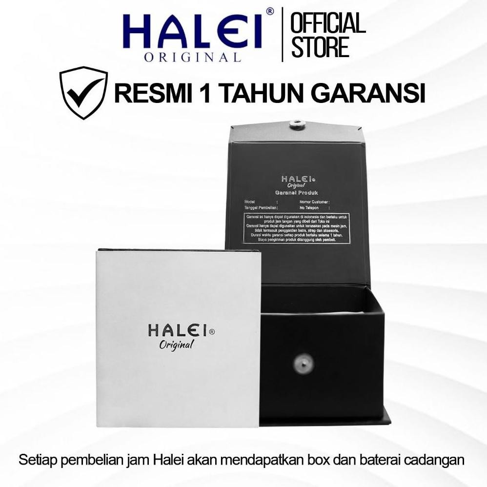 Halei 8033 M Jam Tangan Pria Halei Original Anti Air Rantai Stainless Back Tanggal Analog Kekinian