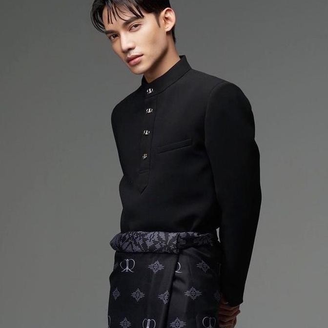 Stelan Baju Melayu Teluk Belanga Cekak Musang/Pakaian Adat Tradisional Melayu Pria Dewasa Bahan Balo