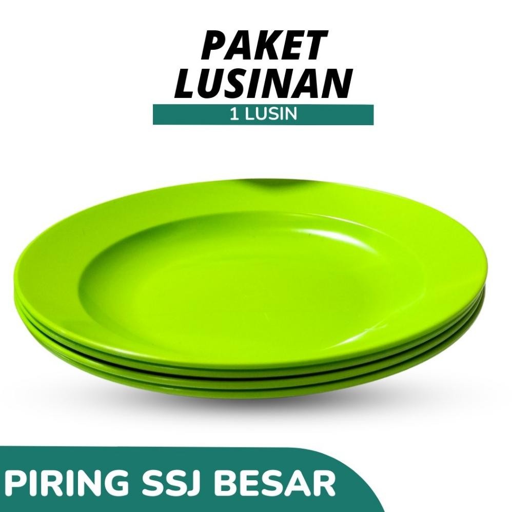 ASLI PAKET MURAH 1 LUSIN PIRING SSJ MELAMIN WARNA HIJAU UKURAN BESAR CEKUNG