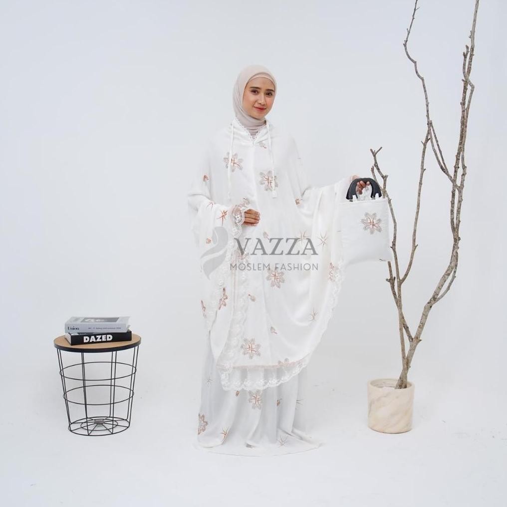 Mukena Bordir Dewasa 2in1 Rayon Renda Tile Putih Tulang BINTANG New AST