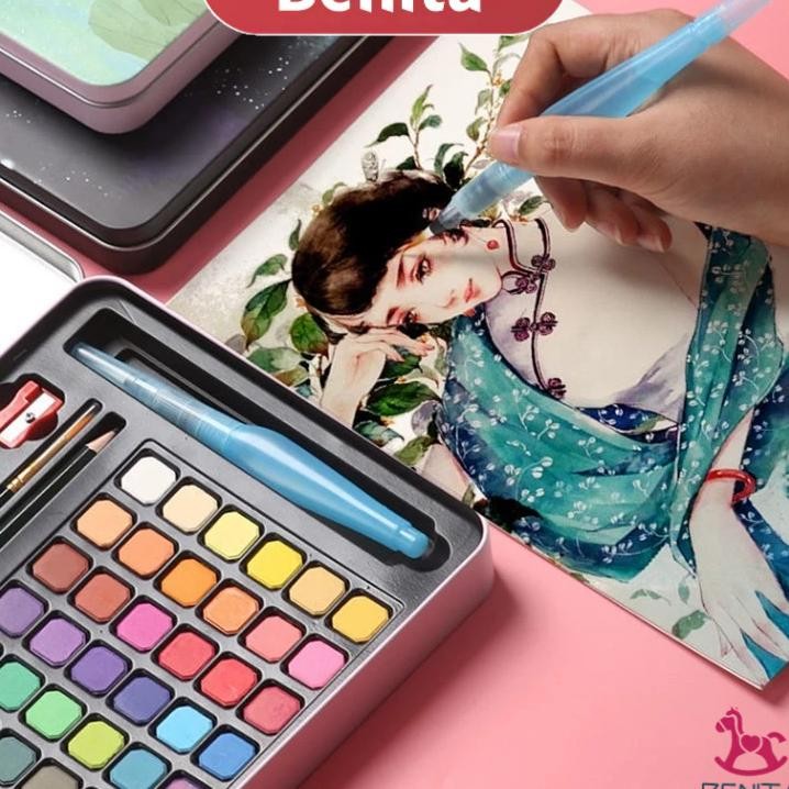 

24H Cod48Water Color Set Watercolor Paint Set Alat Cat Air Set Termasuk Kuas Dan Kertas Gambaran