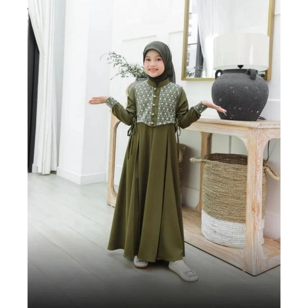 Gamis Brokat Anak 8 9 10 Tahun Perempuan Shabira Dress Kids Bahan Ceruty Babydoll Mix Brukat Baju Pe