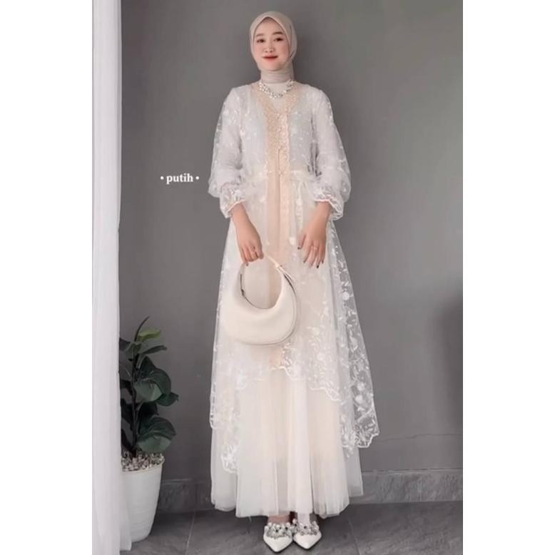 Outer brukat ranum baju lebaran tule botdir mix tile dot aksen renda/baju viral lebaran 2025 kekinia