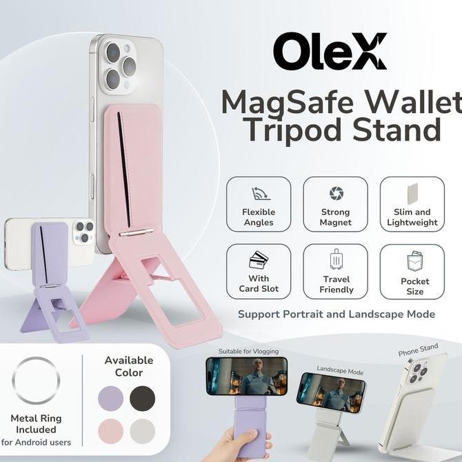 TERMURAH - OleX Magsafe Wallet Card Slot Kartu Slim Tripod Stand HP Magnetic moft