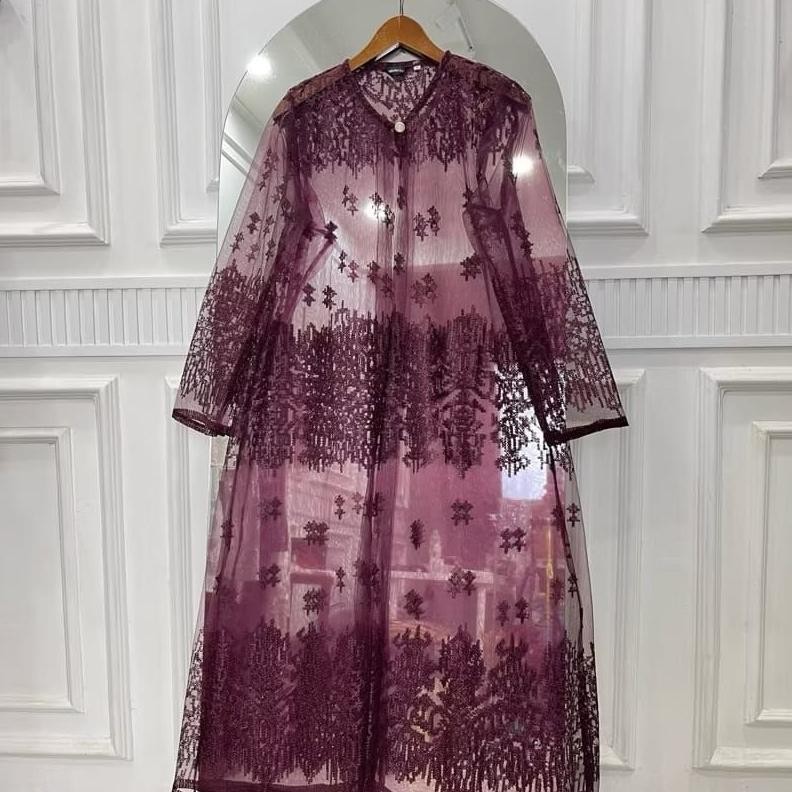 Long Cardigan Outer Pesta Brukat Tile Etnik AST