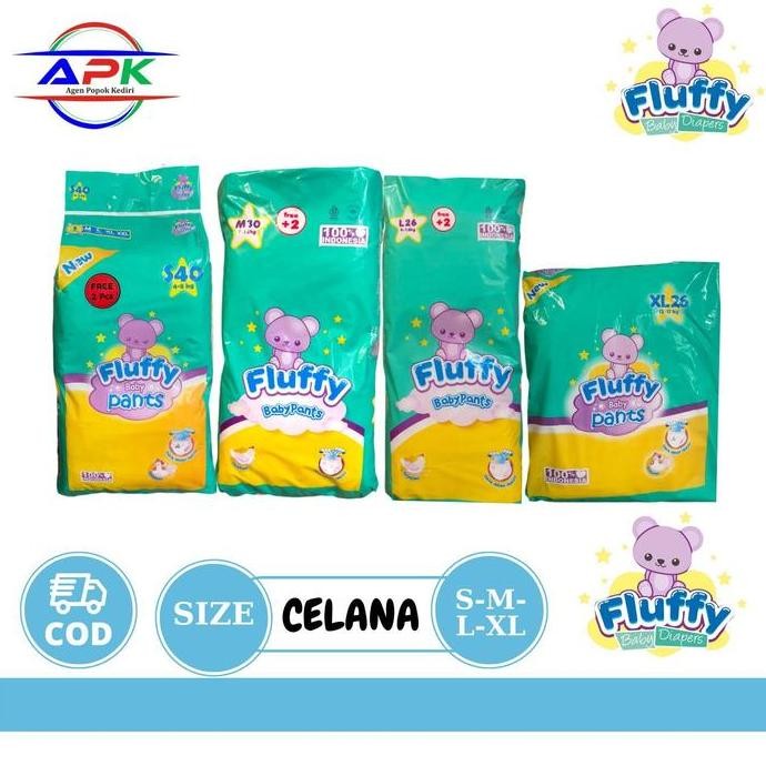 [3 BALL] FLUFFY POPOK BAYI CELANA S40/ M30+2/ L26+2/ XL26+2 | BABY DIAPERS PANTS PAMPERS 3 BALL  APK