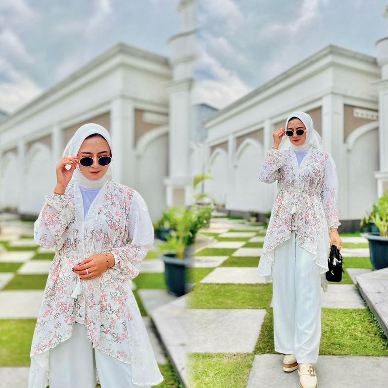 Outer Cardigan Wanita Ceruty Motif Premium (free ikat pinggang) AST