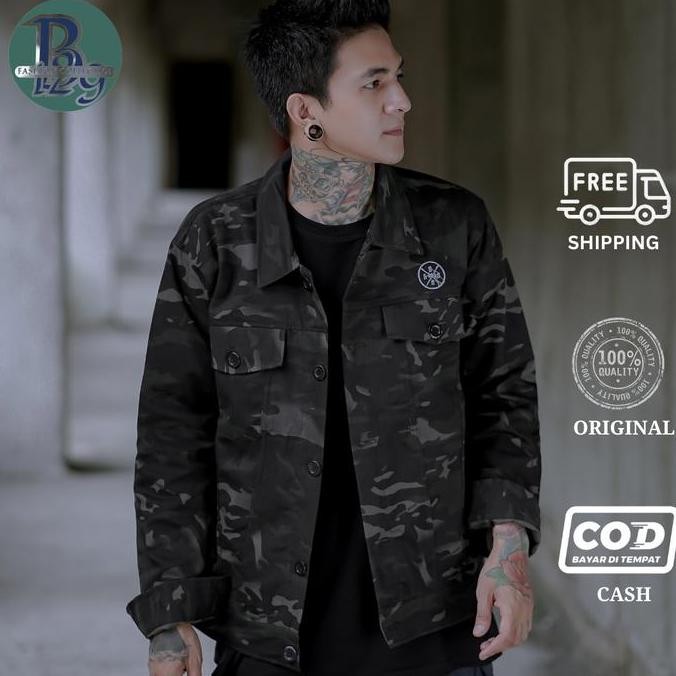 Jacket Camo Army Premium Hitam | Puffer Jaket Varsity Bomber Pria (Best Quality)