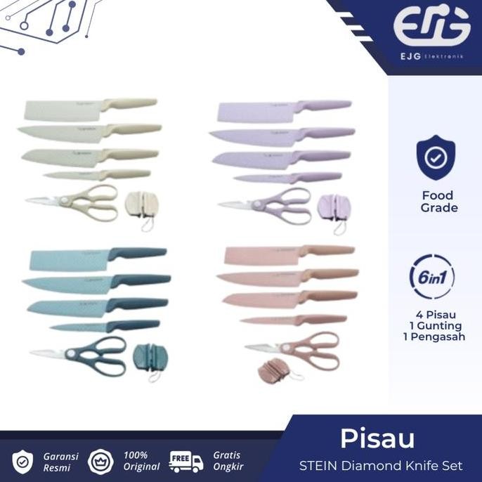 BEBAS ONGKIR - Stein Knife Set Diamond Knife Set 5 + Free Knife Sharpener Pisau Dapur ORI Stein Cook
