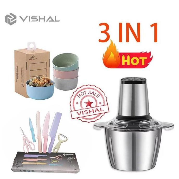 

Vishal Combo 3In1 (Cod) Stainless Blender Daging Penggiling +1Set Pisau + 4Pcs Mangkuk Set Berkualitas