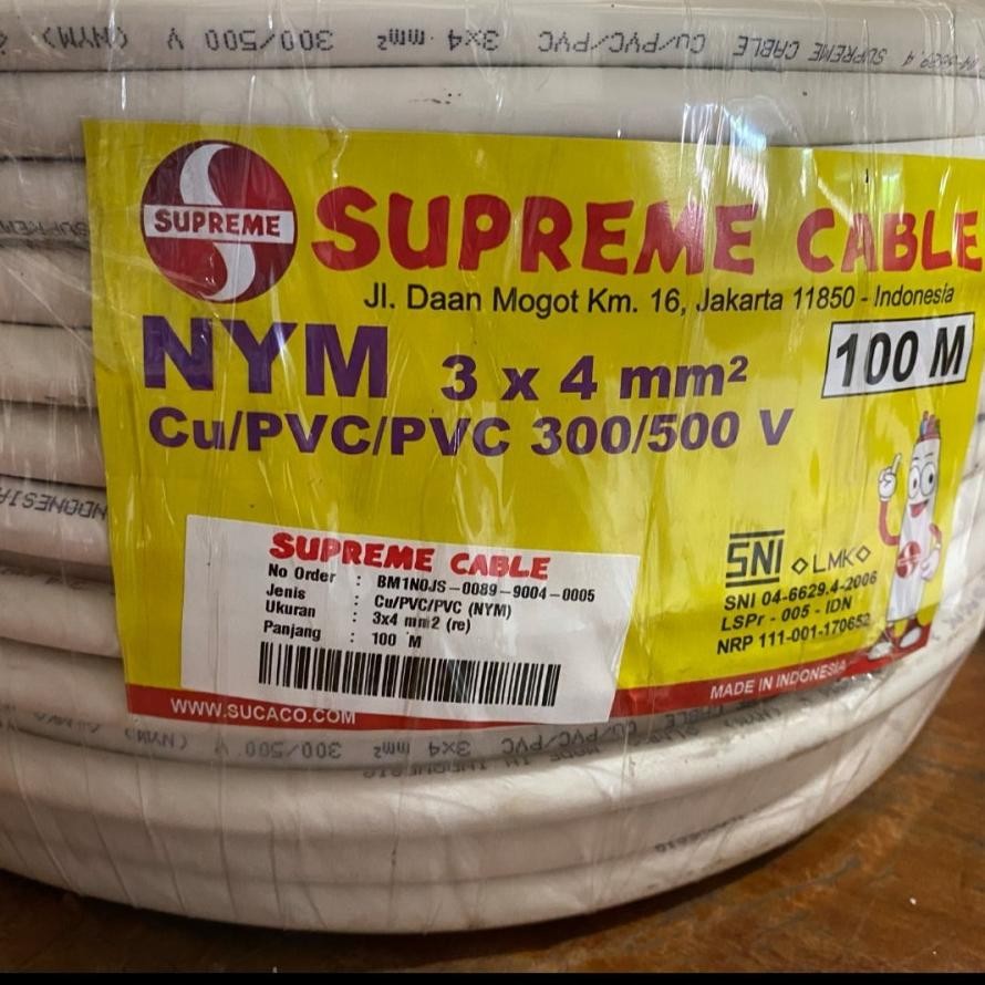 Kabel listrik Tufur Genset Pln Supreme 3x4 3x4 Nym / 4 mm isi 3 Kawat Tembaga Putih 100M 100 Meter