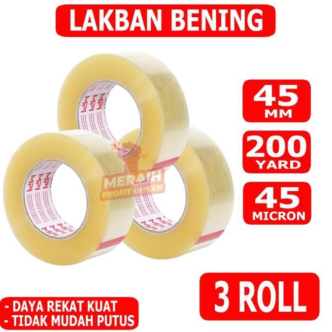 

3 Pcs - Lakban Bening 200 Yard - Lakban Mpi 45 Mm X 200 Yard - Lakban Packing Paket Co