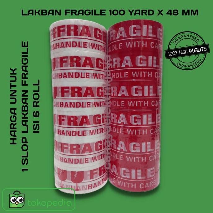 

lakban fragile 100 yard x 48 mm 1slop isi 6 roll/1slop lakban fragile