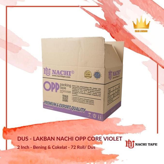 

Lakban Plakban NACHI OPP Core Ungu Violet 2 inch/ 48mm X 100 Yard, Bening/ Coklat - DUS
