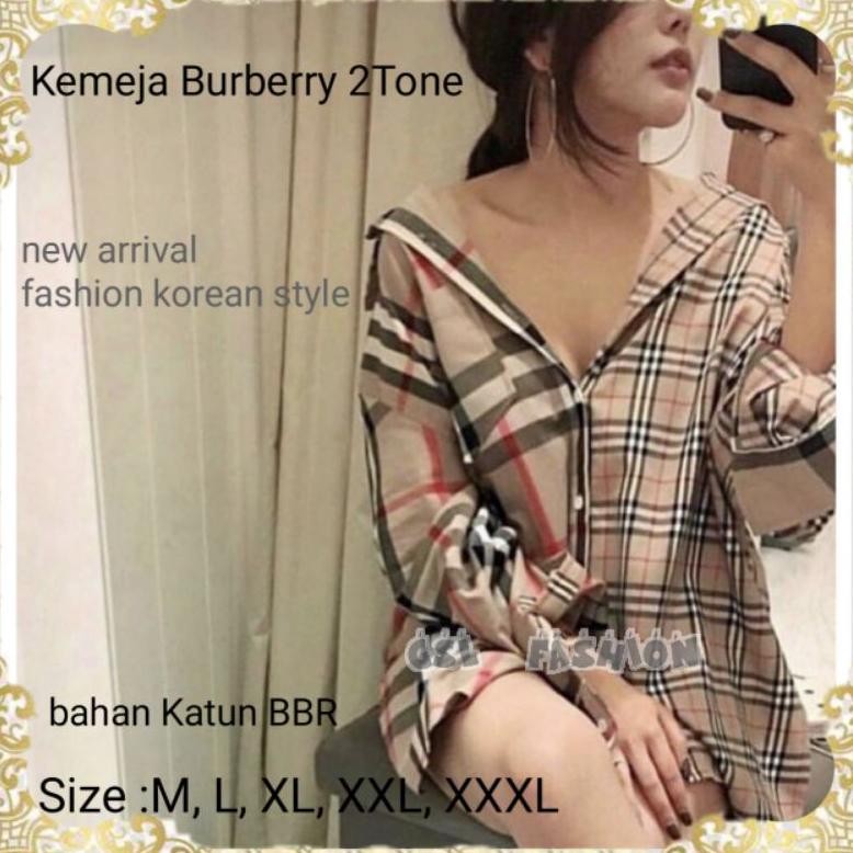 Gv23 Fsf Kemeja Wanita Dewasa Casual Jumbo Lengan Panjang Katun Flanel Import Korea  Polos Kotak Kot