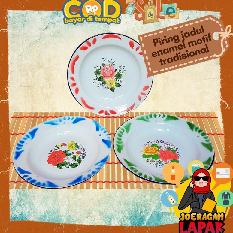 Piring Seng Enamel Motif Jadul 22 Cm Bunga Besi Jaman Dulu Legend Stok