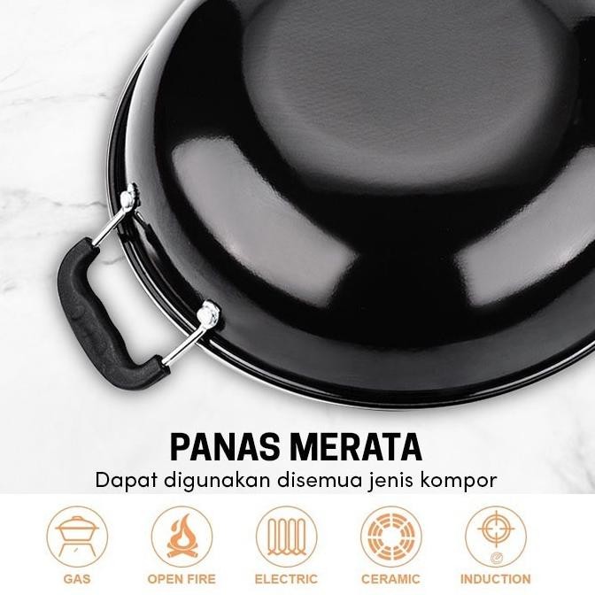 Wajan Kuping Enamel Kuali Hitam Ukuran 34 Cm Diameter Qme Shinko New