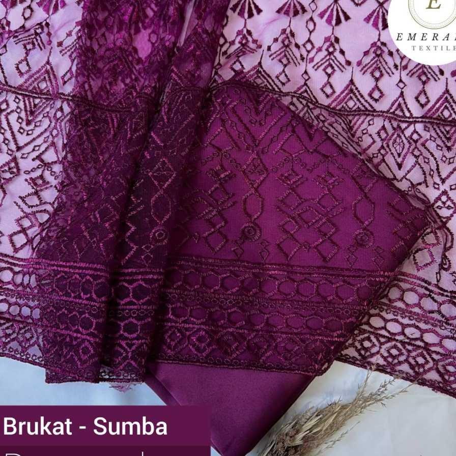 Setengah Meter Kain Brukat Tile Prancis Motif Sumba Burgundy Per 50Cm Kain
