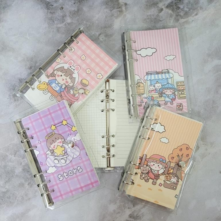 

JoeraganlapakBuku Binder Ring Journal Catatan Karakter Sanrio Kuromi Cinnamoroll Momo Gudetama Pompurin Stock
