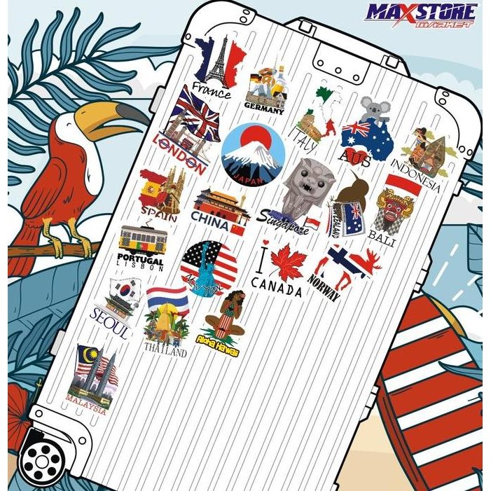 

world travel sticker pack series 1 / landmark sticker / country sticker / sticker nama nama negara / sticker bendera / flag sticker / sticker koper set / travel bag sticker / sticker koper nama negara / travel sticker