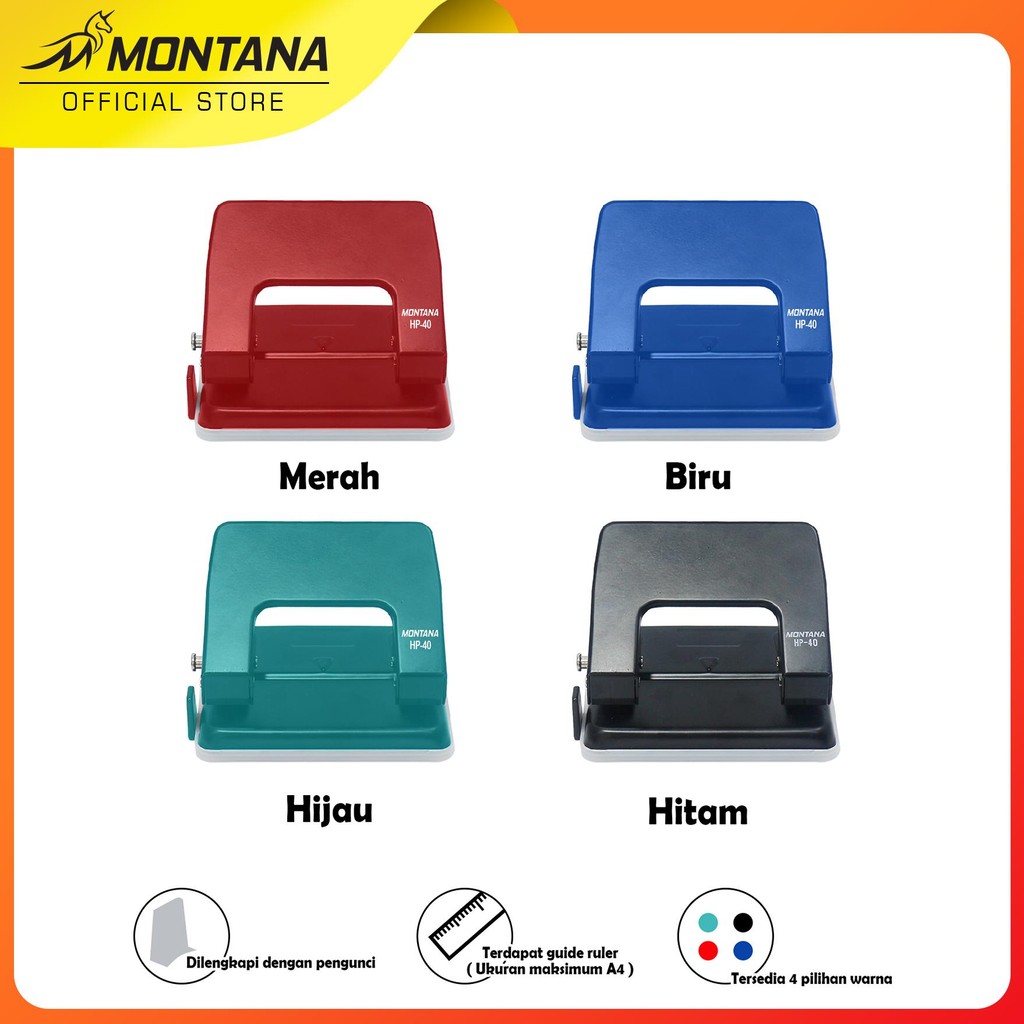 

MONTANA PUNCH PEMBOLONG KERTAS MAKSIMUM A4 10.5 X 8.5 CM PAPER HOLE PUNCHER WITH LOCK HP-40
