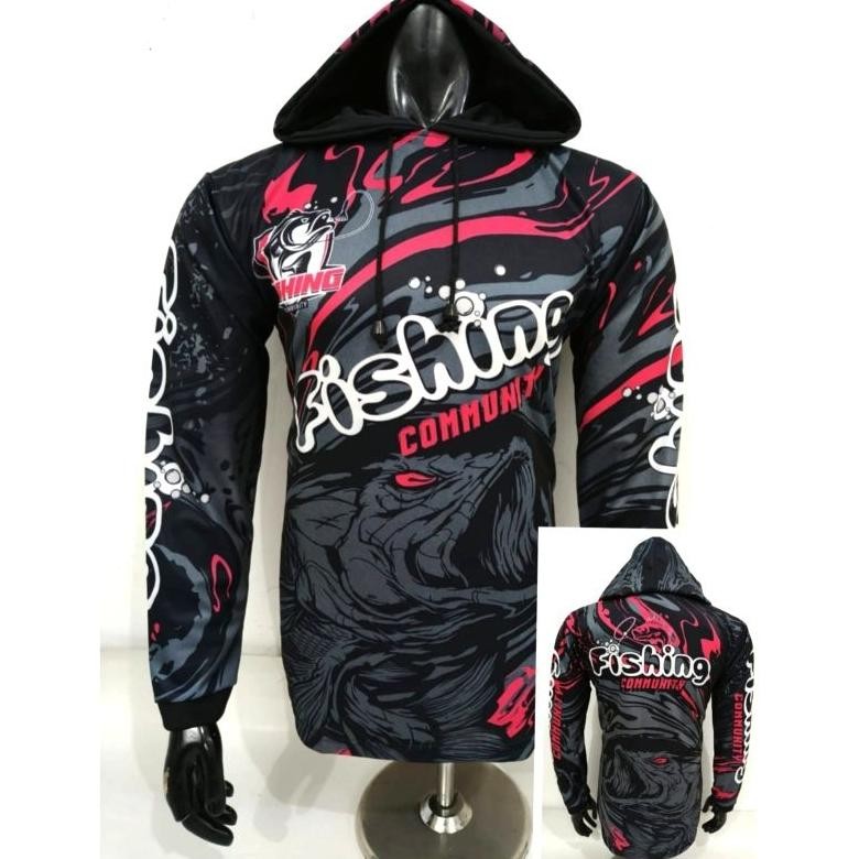 BAJU MANCING  JERSEY MANCING IKAN LENGAN PANJANG BAHAN POLISTER ADA TOPI