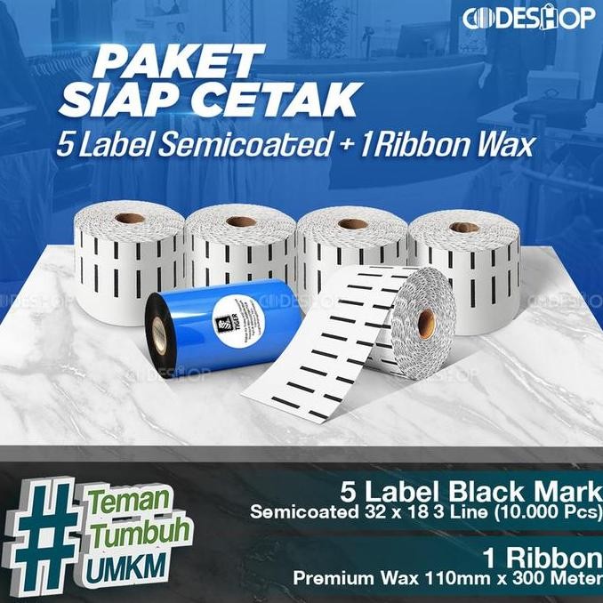 

Paket Sticker Label Siap Cetak | 5 Label Semicoated 32X18 & 1 Ribbon Wax 110X300 M Co