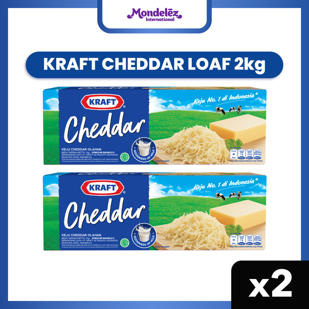 

2pcs Kraft Keju Cheddar Loaf 2 Kg | Twinpack x2 Cheese Tasty, Milky, dan Gurih dari Keju & Susu Asli New Zealand