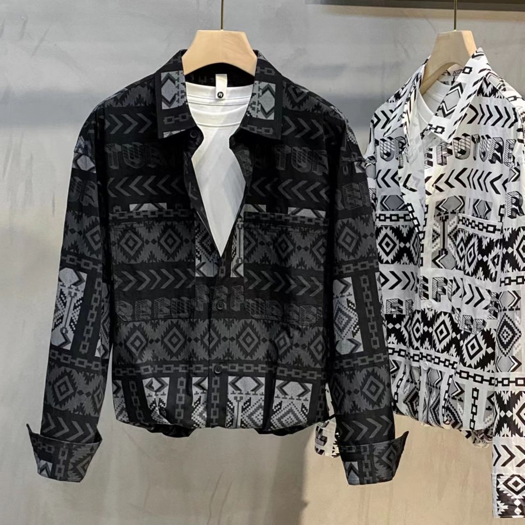 Kemeja Jaket Pria Lengan Panjang Kasual Leher Persegi Sederhana