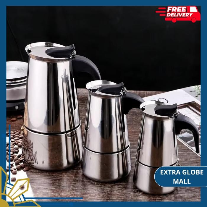 ALAT PEMBUAT KOPI MOKA POT ESPRESSO MAKER COFFEE MAKER STOVETOP STAINLESS STEEL ALAT SEDUH PEMANAS T