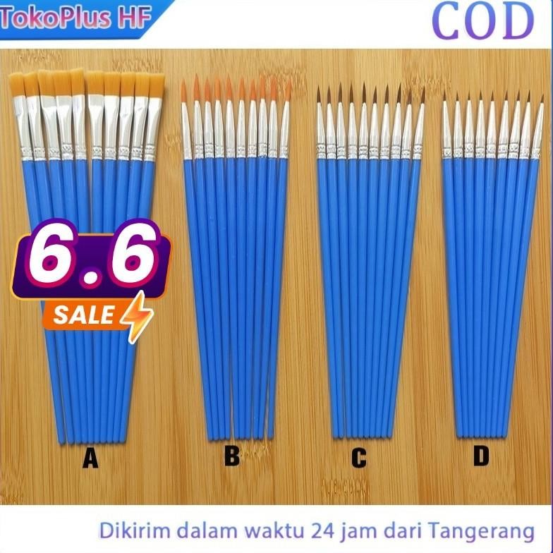 

baru 50pcs set kuas lukis cat air / datar / minyak 17cm - kuas art painting hf
