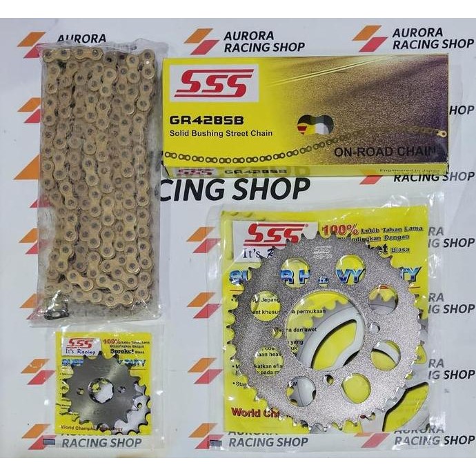. Gear Set SSS 428 Yamaha RX King & Rantai SSS 428 SB Gold Original @