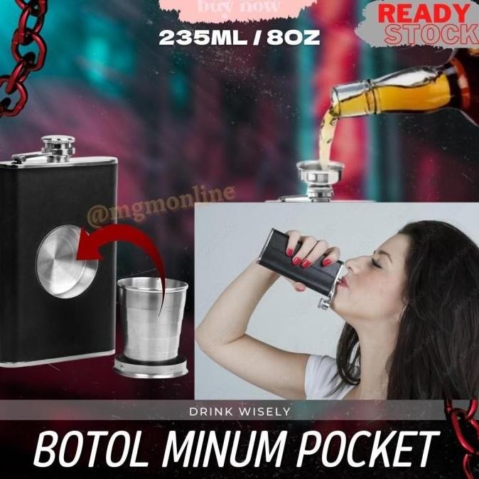 Sale Botol Pocket Stainless Dengan Glass 235Ml Hip Flask 8Oz Liquor Minuman
