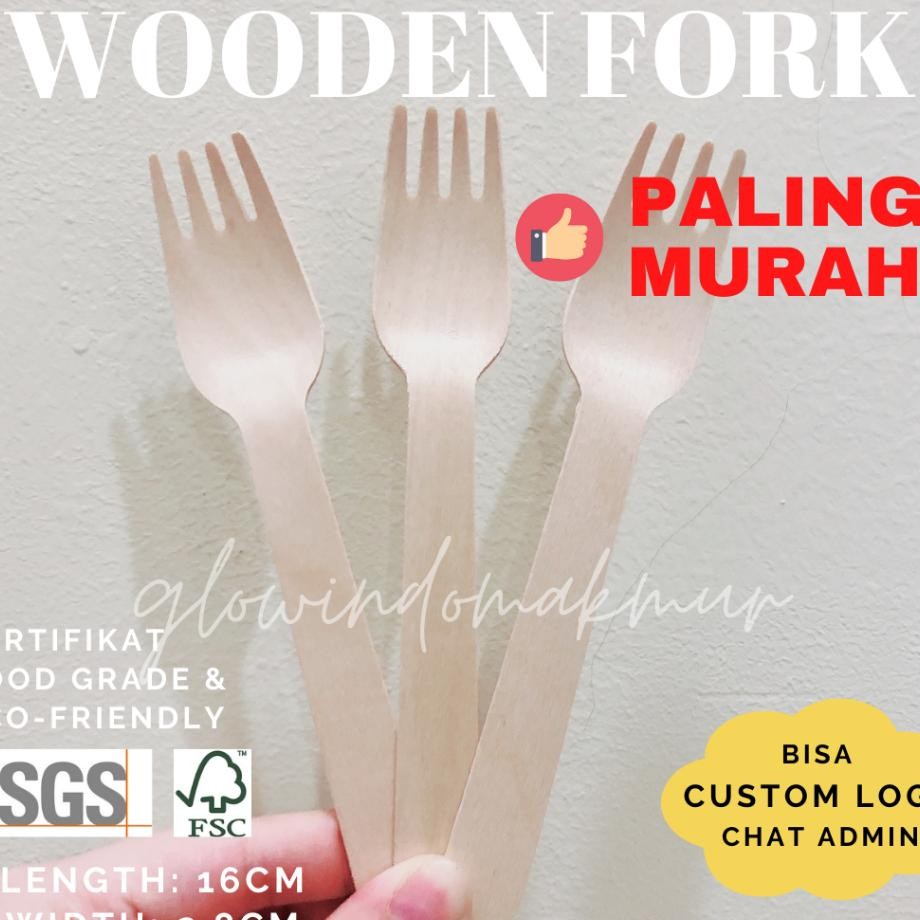 100Pcs Gau Makan Kayu Sendok Makan Kayu Gase Kayu Spork Wooden Spoon Wooden Fork Wooden Spork