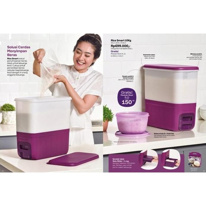 

Terlaris Tupperware Rice Smart Putih Ungu Dispenser Tempat Beras