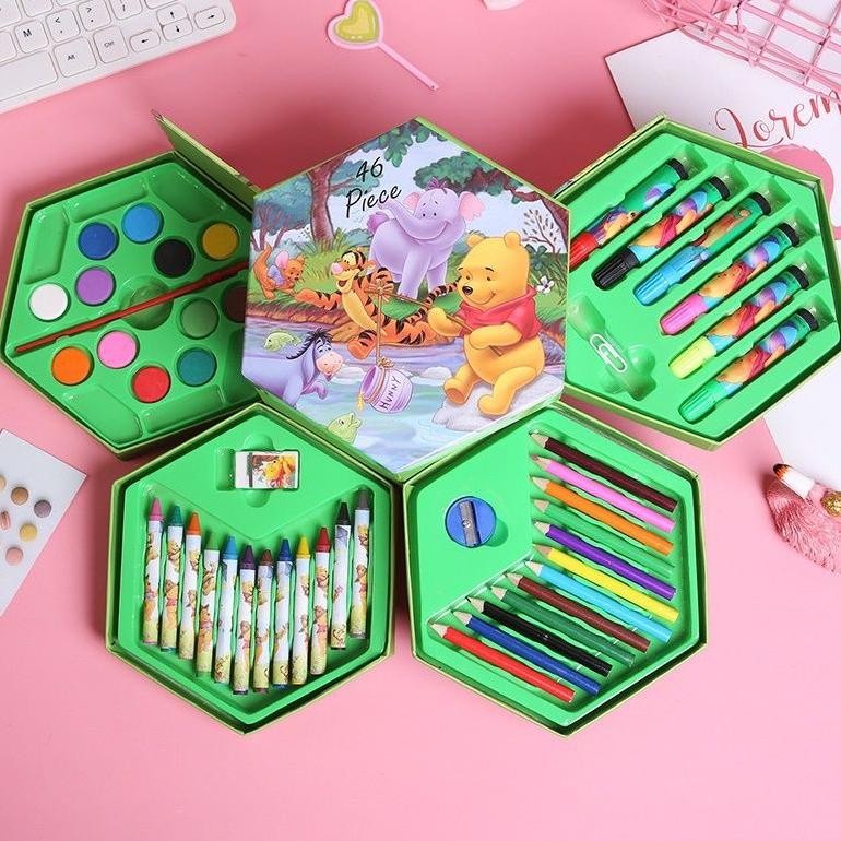 

Crayon Set Isi 46 Pcs Alat Mewarnai Menulis Menggambar Segi 6 Spidol Krayon Putar Cat Air Kuas Baru