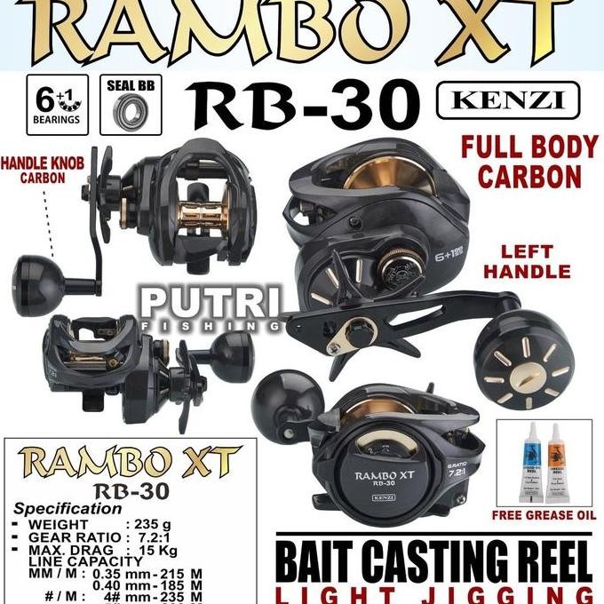 BEBAS ONGKIR - Reel Kenzi Rambo RB-40 XT/RB-30 XT Bait Casting untuk Joran BC - 6+1 Bearing, 300 Gra