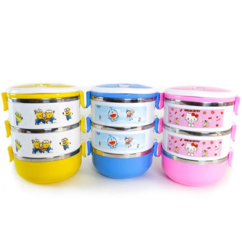 Rantang Karakter 1 - 2 - 3 - 4 Susun Lunch Box Minion Hellokitty Doraemon Lucu Anak Lunchbox Trendin