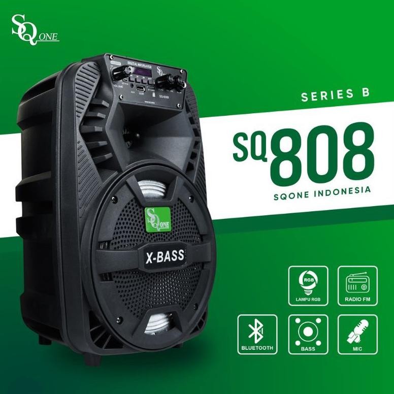 Speaker Bluetooth Free Mic Sq One 808B 8' Inch Portable Outdoor Sound System Mini Radio Musik Stok