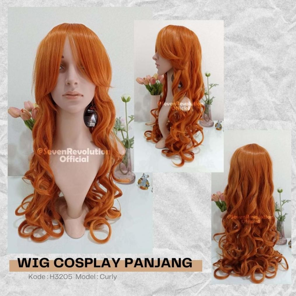 Wig/ Rambut Palsu Panjang Curly/ Cosplay Warna Merah Putih (H3205) MURAH