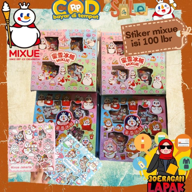 

Stiker Mixue 100 Lembar Per Box Biru Pink Mix Warna 4 Skat Baru