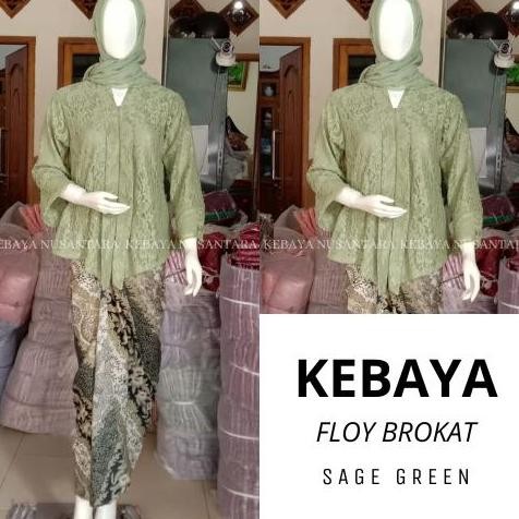 Sale Setelan Kebaya Modern Kutu Baru Brokat Floy Sage Green & Rok Batik