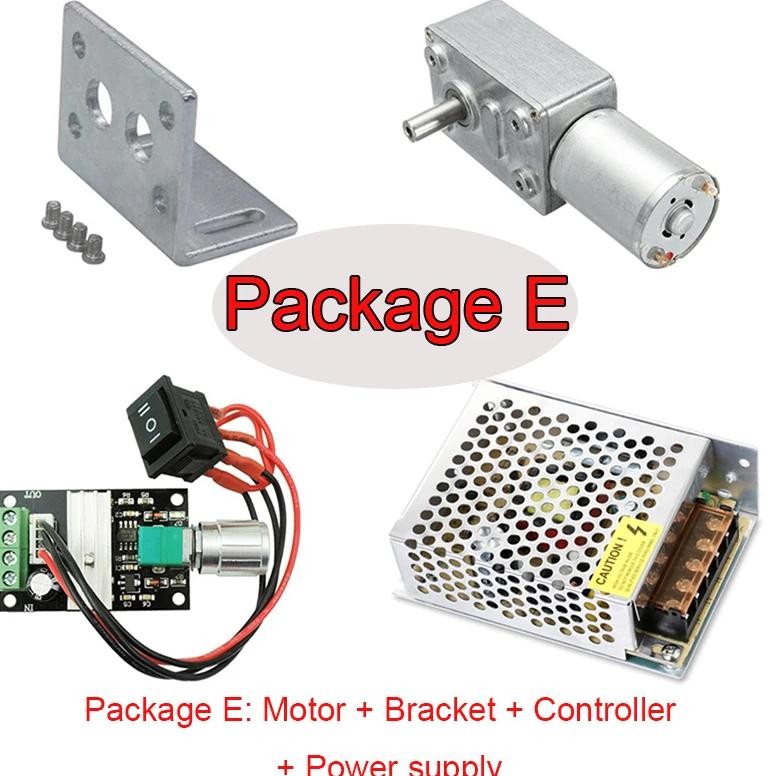 Jgy370 Dc 6V 12V 24V Worm Gear Reduction Motor+ Bracket+Speed+Controller+Power Supply Metal Gear Wor