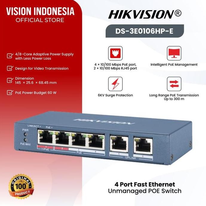 Hikvision Poe / Poe Hikvision Ds-3E0106Hp-E Unmanage New Stok