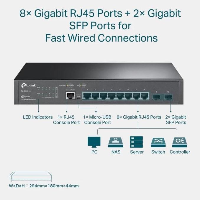 Tp-Link Tl-Sg3210 Jetstream 8-Port Gigabit L2+ Managed Switch With 2 Sfp Slots New Stok