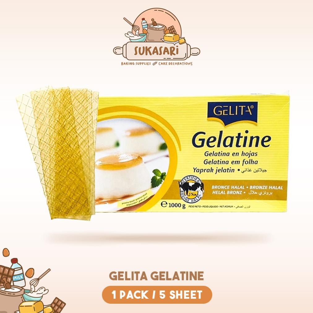 

Sukasari - Gelita Gelatine Sheet 1pack 5 Sheet / Gelatin Lembar Halal untuk Makanan / Gelatin Sapi Halal / Gelatin Sheet SV