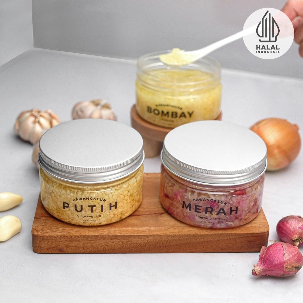 

Combo Mix 3 Jar Bawang Putih Merah Bombay Cincang Iris BAWANGKEUN BUMBU Instan Baceman Minced Garlic