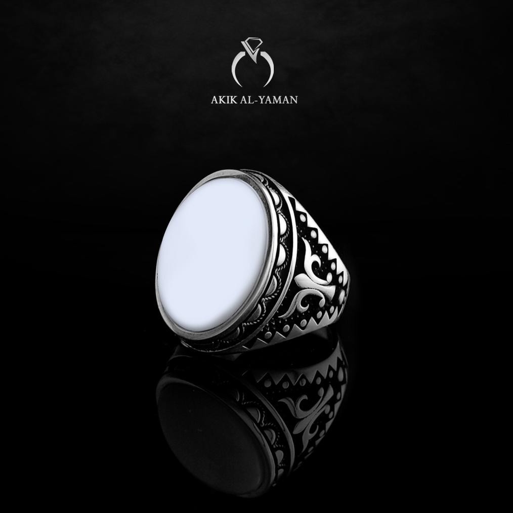 Cincin Batu akik Yaman Abyad dengan Ring Perak Original MADE IN YEMEN MURAH