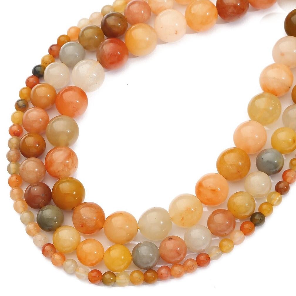 Batu Alam Giok Merah Emas Sutra Jade Imperial Stone Round Beads untuk Wanita DIY Gelang Kalung Perhi