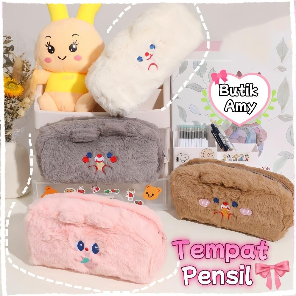 

JH8 CODTempat Kotak Pensil Kartun Bulu Soft Cute Tas Pensil Kosmetik Kecil Beruang Lucu Pencil Case